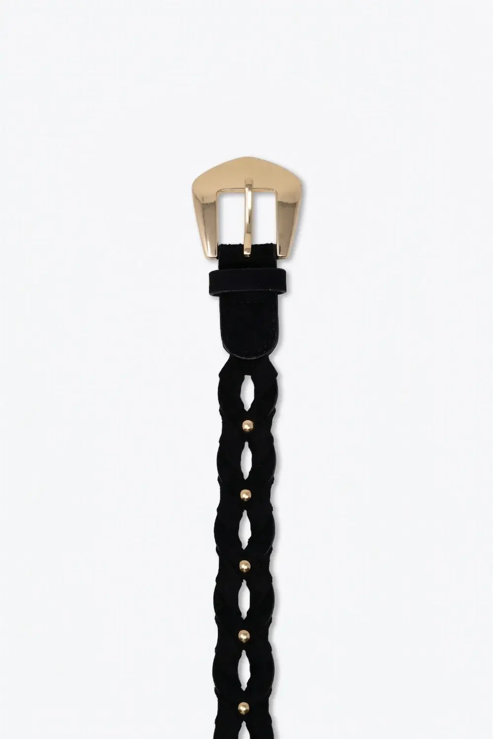 Black Braided Faux Suede Gold Buckle Waist Belt Accessory - One Size / Black - Accesory