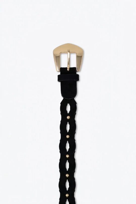 Black Braided Faux Suede Gold Buckle Waist Belt Accessory - One Size / Black - Accesory