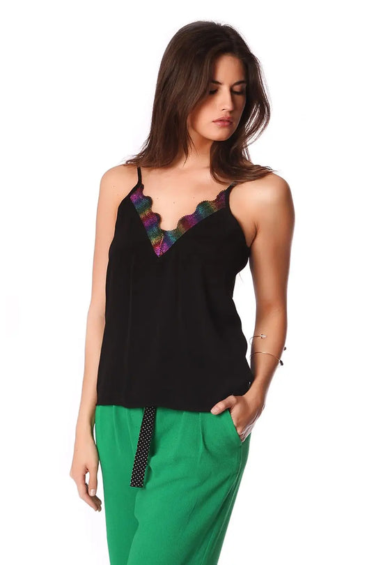 Black cami top with multi color cage detail - Shirts