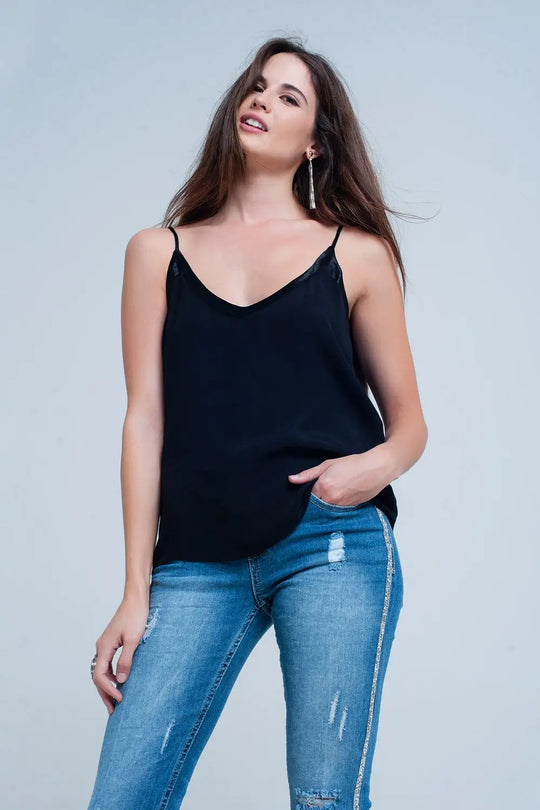 Q2 Black cami top with shiny pattern