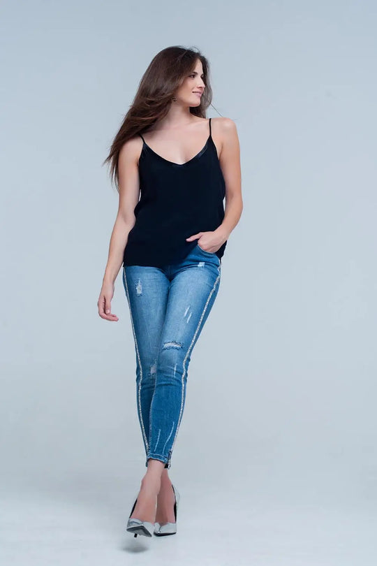 Black cami top with shiny pattern - Shirts