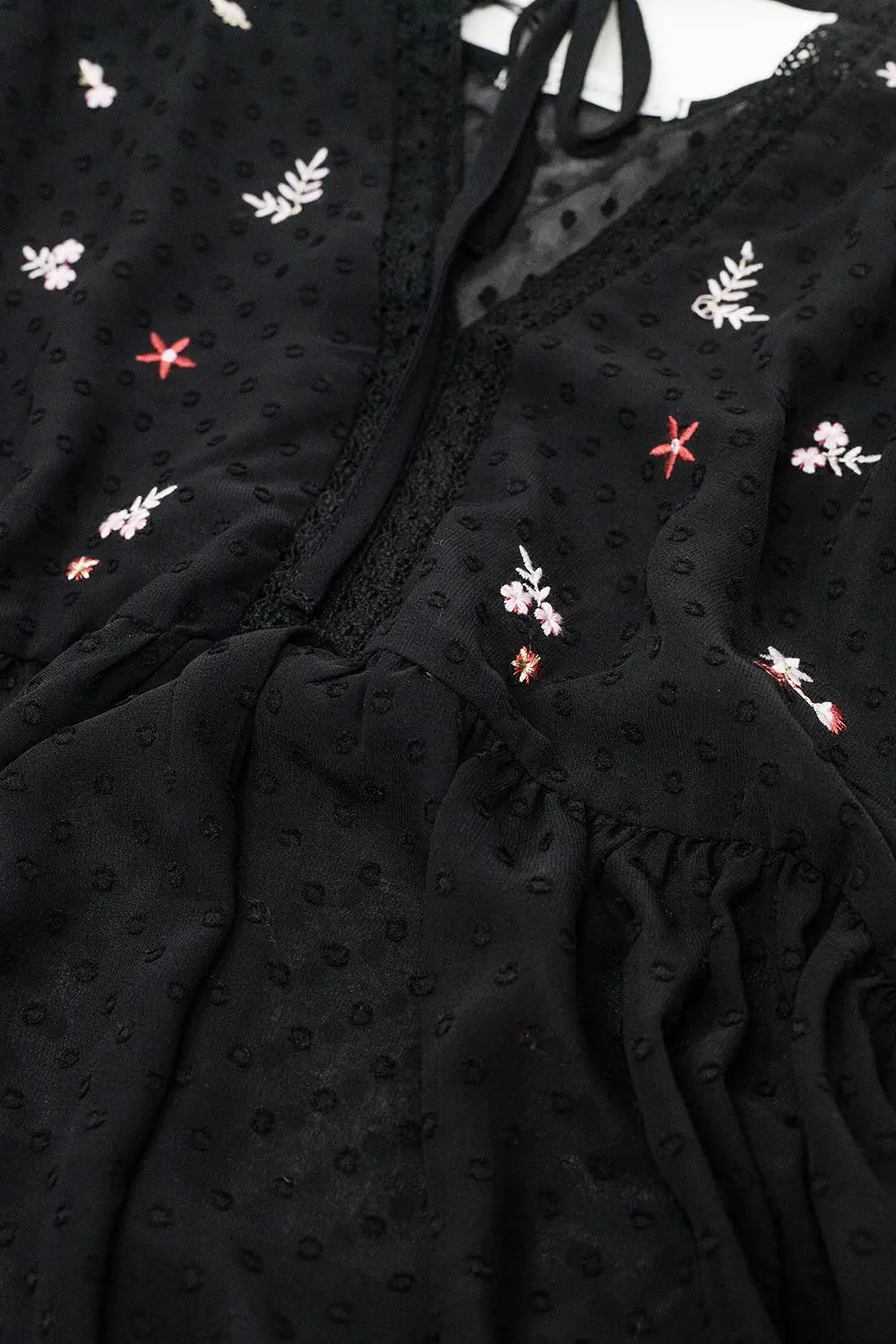 black chiffon blouse with flower embroidery - Shirts