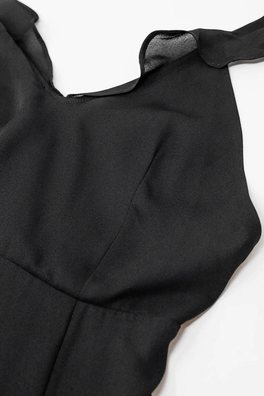 Black chiffon maxi dress with ruffles on the straps - Dresses