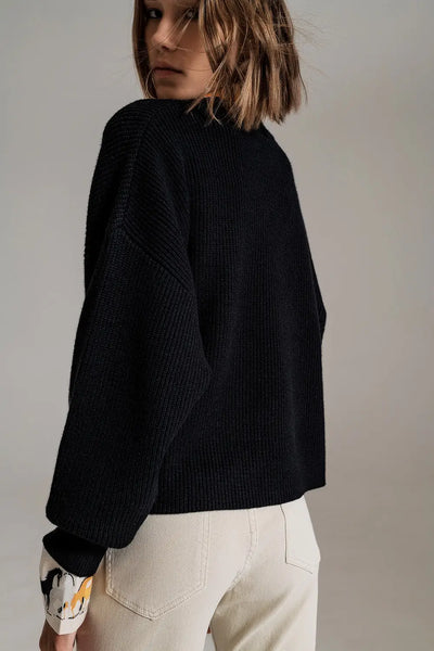 Black chunky knitted relaxed Jumper - Sweaters