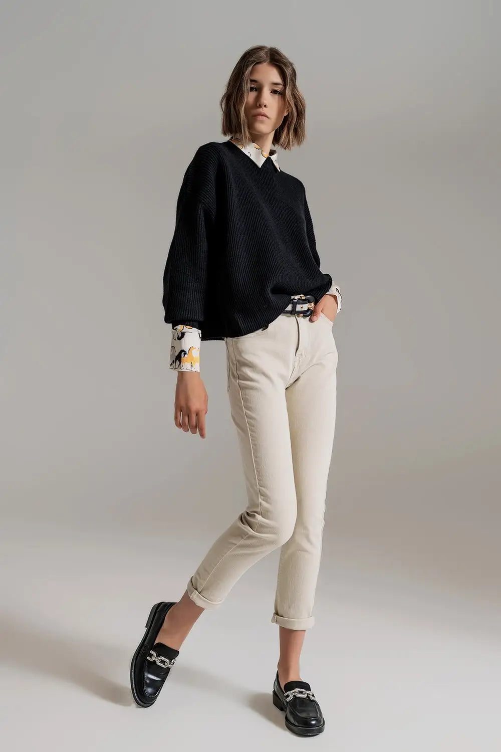 Black chunky knitted relaxed Jumper - Sweaters