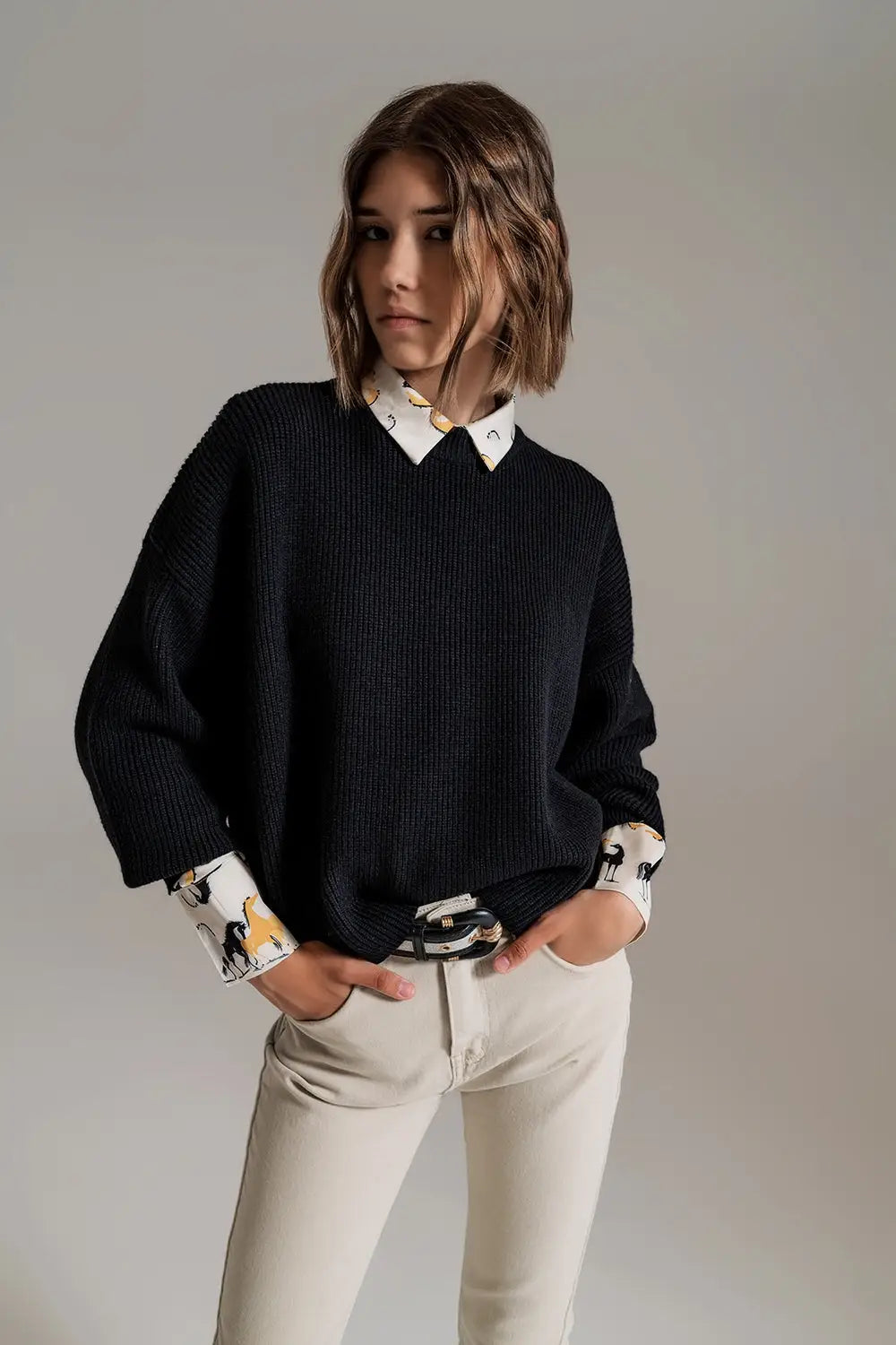 Black chunky knitted relaxed Jumper - Sweaters