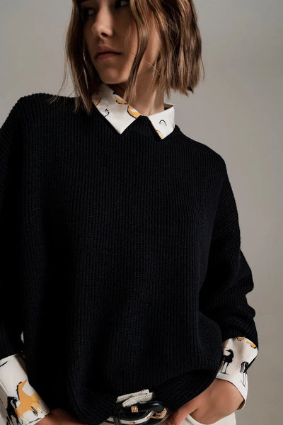 Black chunky knitted relaxed Jumper - Sweaters