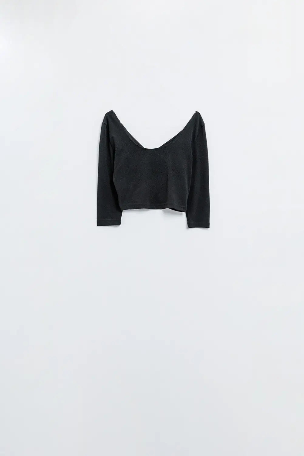 Q2 Black cropped top with elastic straps on the back