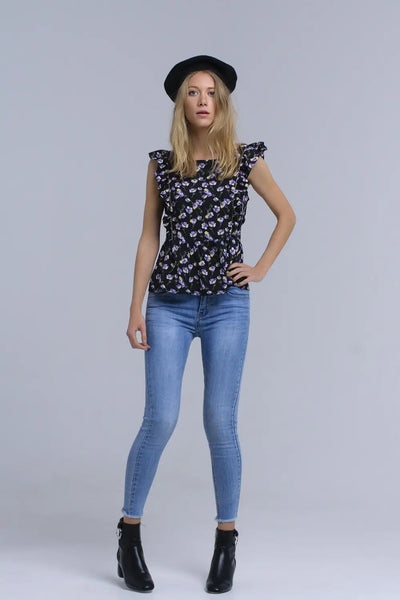 Black crossed back shirt with ruffles - Shirts
