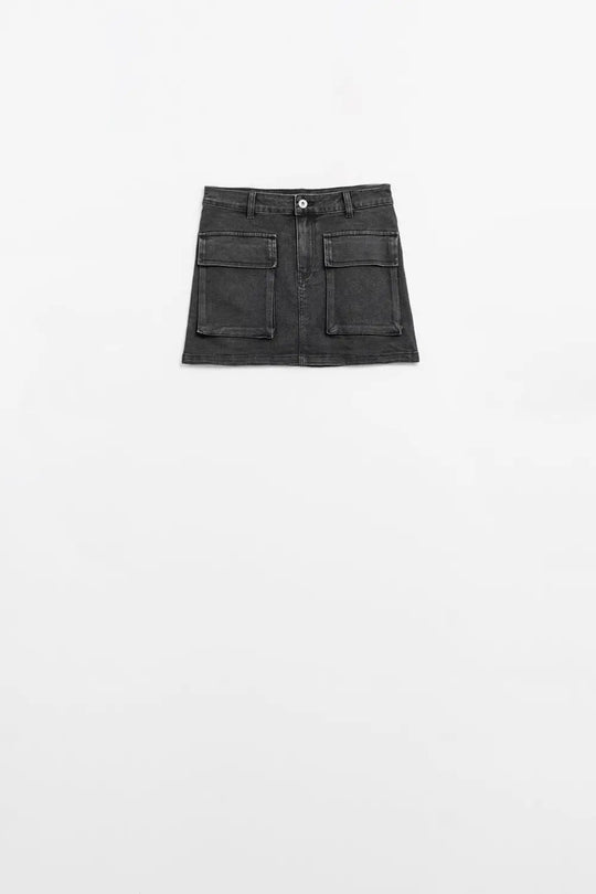 Black denim miniskirt with cargo pockets - Skirts