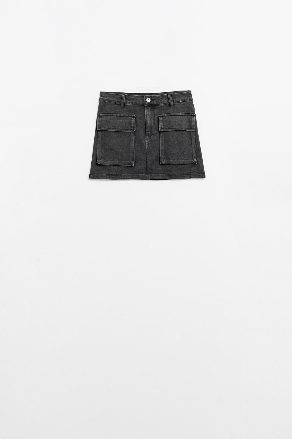 Black denim miniskirt with cargo pockets