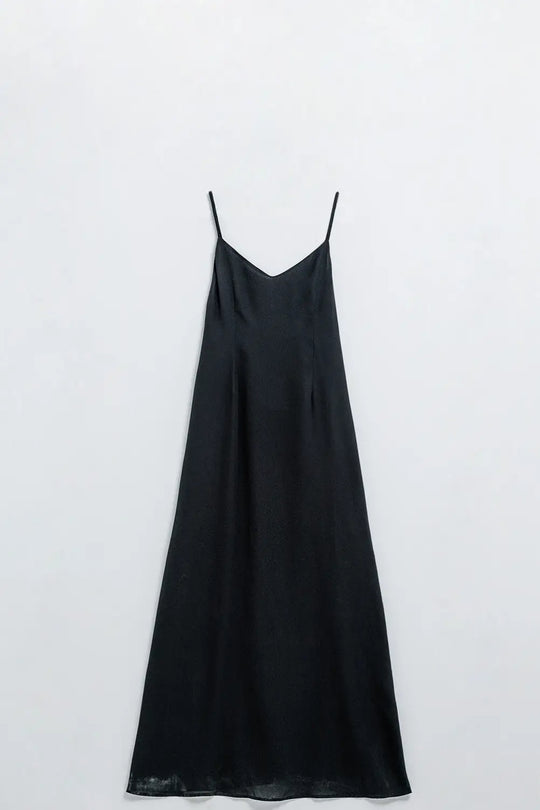 Q2 Black double layer satin dress with straps