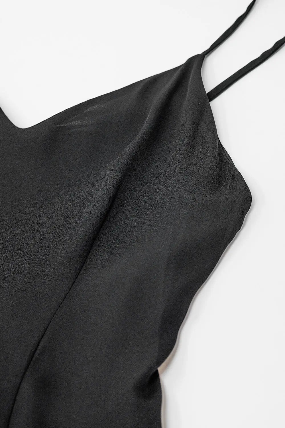 Black double layer satin dress with straps - Dresses