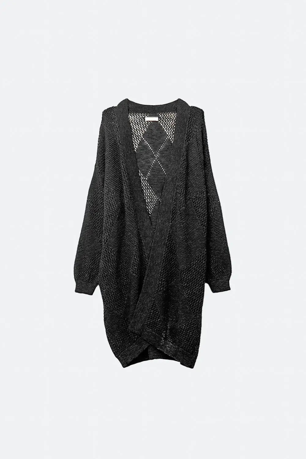 Q2 Black Draped Cardigan With Crochet Design