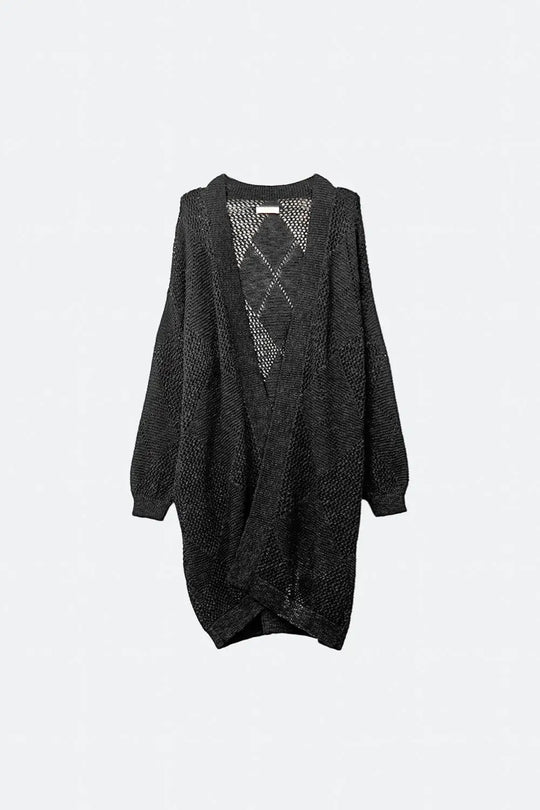 Q2 Black Draped Cardigan With Crochet Design