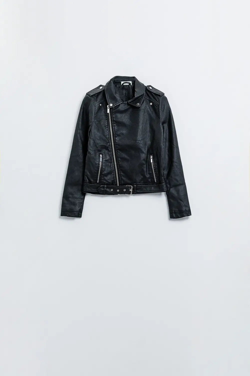 Q2 Black faux leather biker jacket