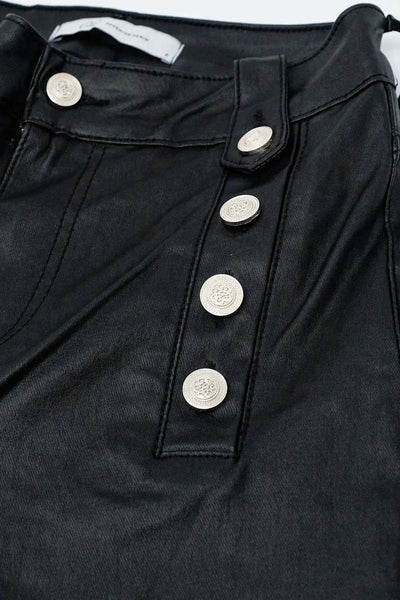 Black faux leather trousers with buttons - Pants