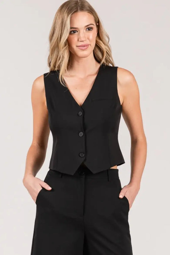 Black Fitted Vest - Shirts & Tops