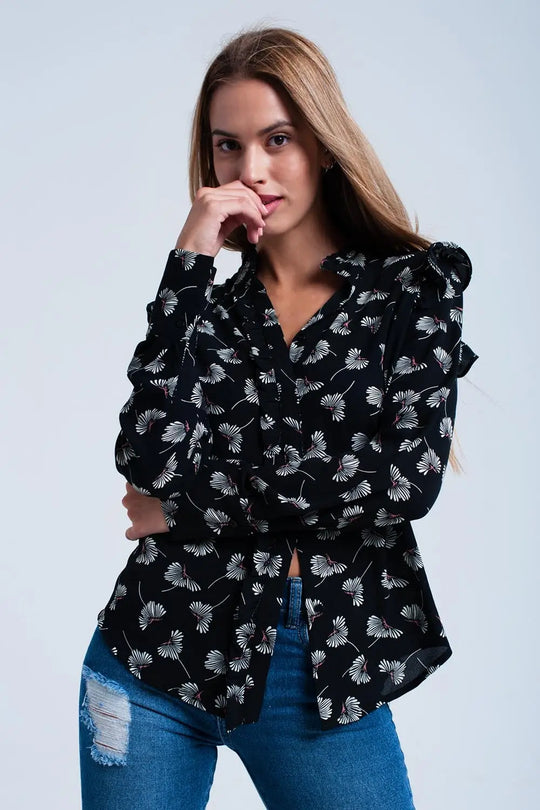Black floral printed shirt - Shirts