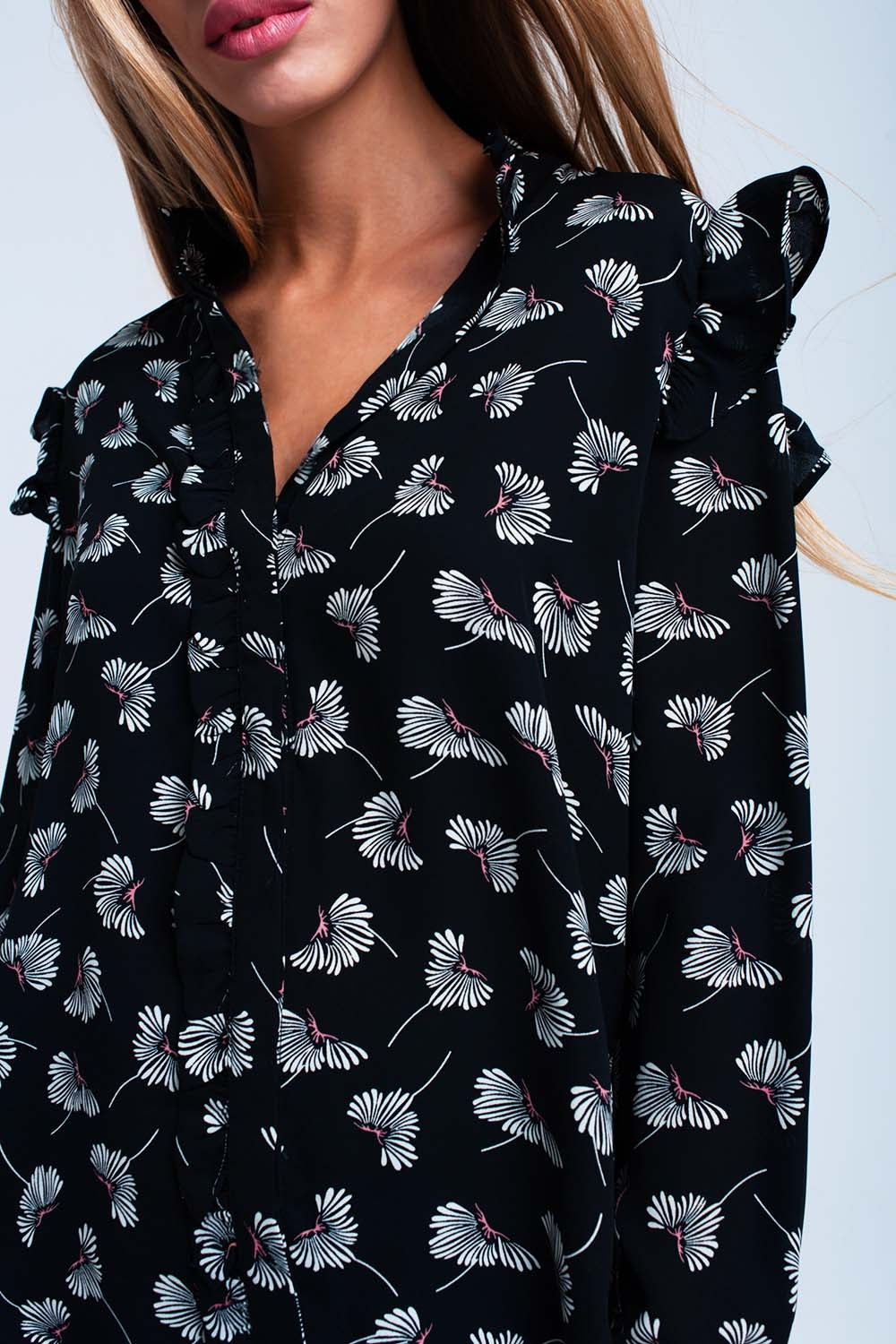 Black floral printed shirt