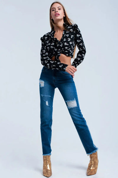 Black floral printed shirt - Shirts