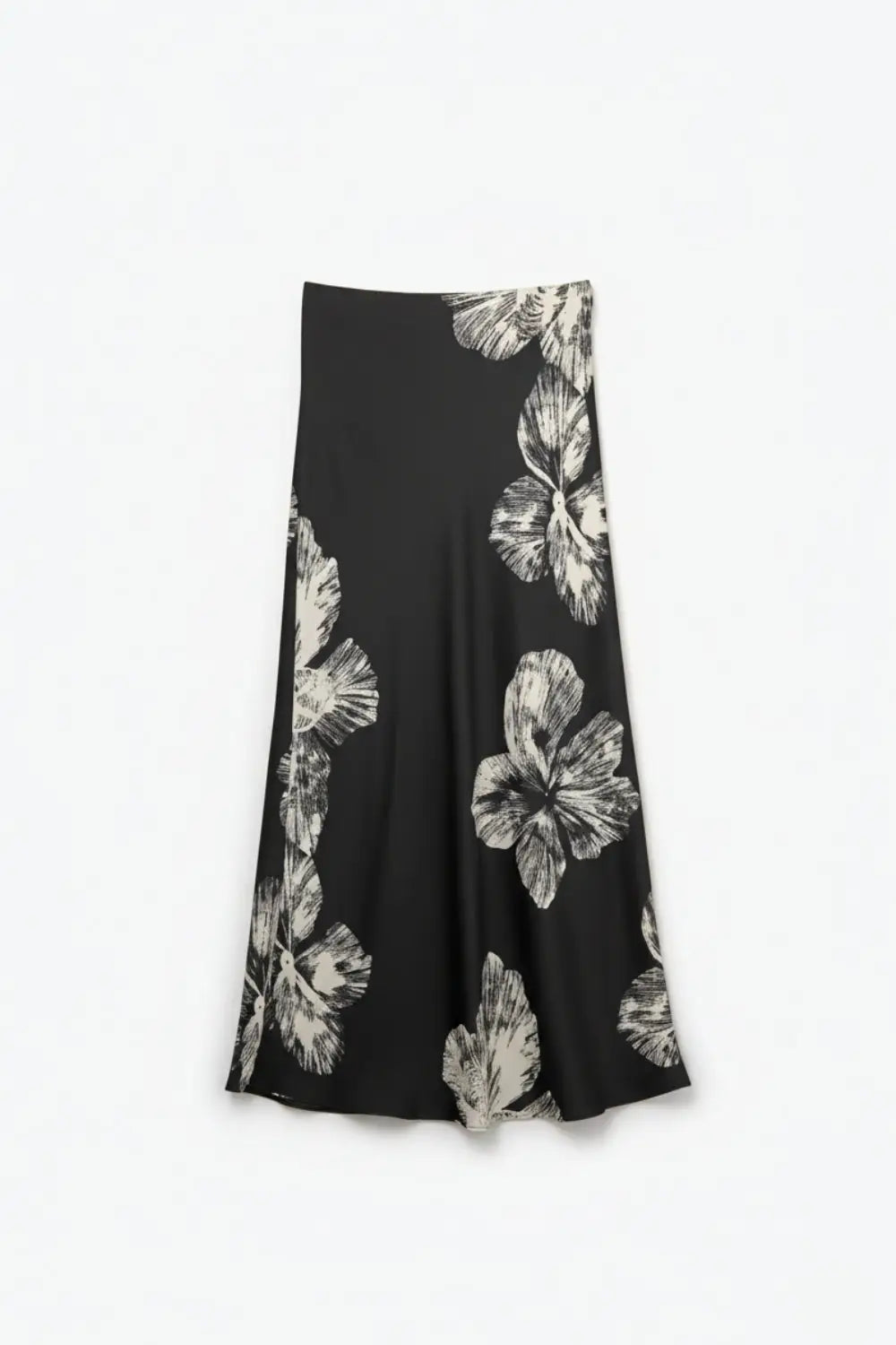 Black Floral Satin Midi Skirt in satin - Skirts