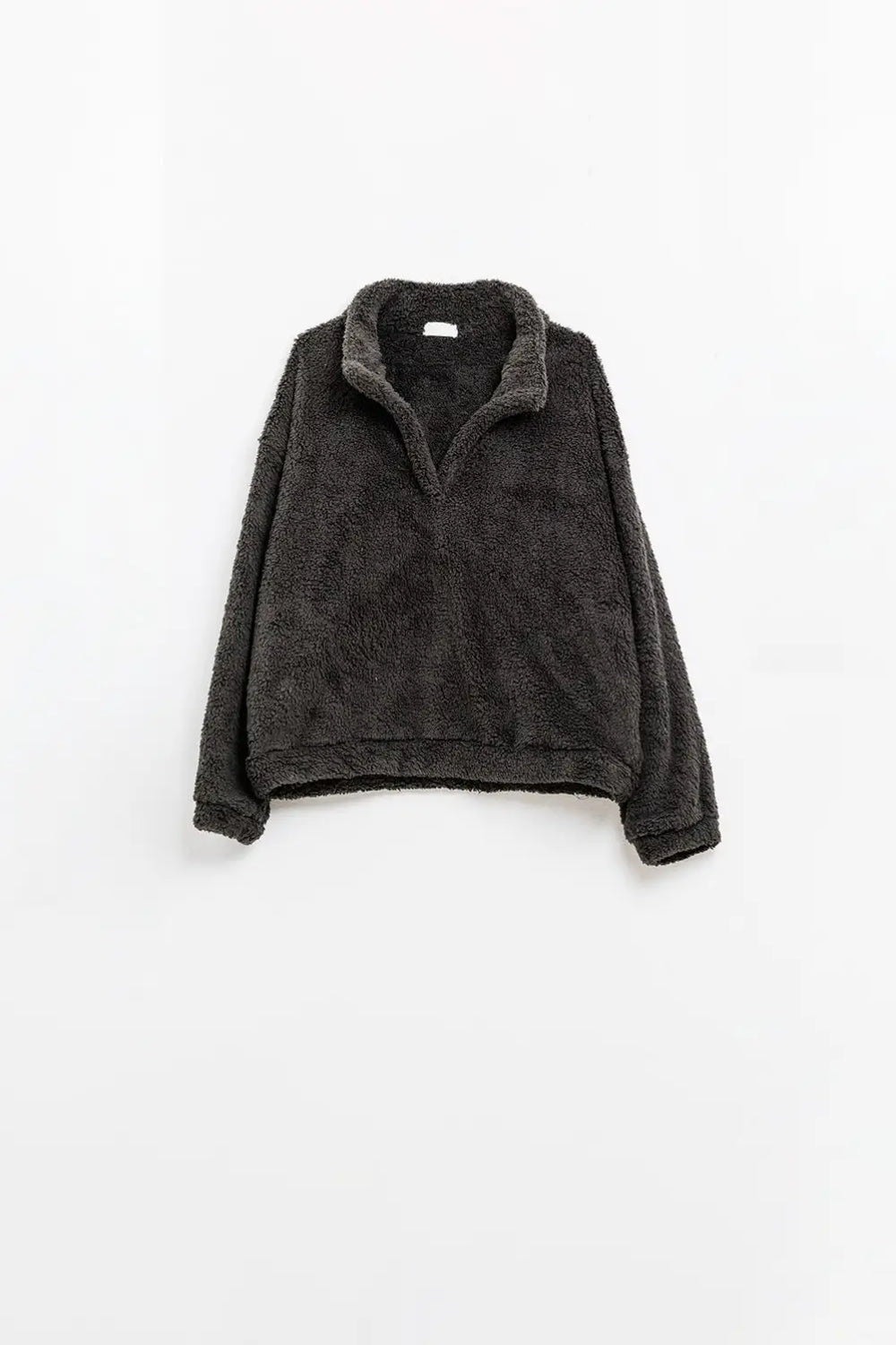 Black fluffy v-neck sweater - One Size / Black - Sweaters