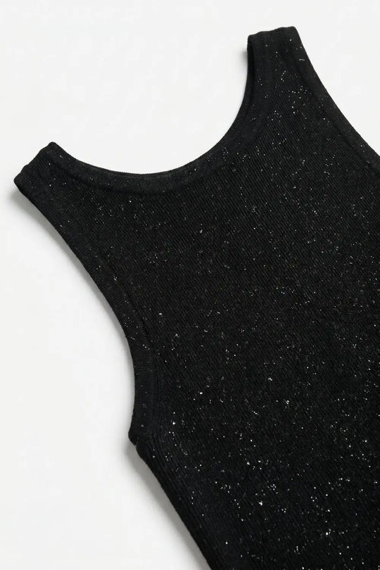 Black Glitter fine Knit Sleeveless Top - One Size / Black