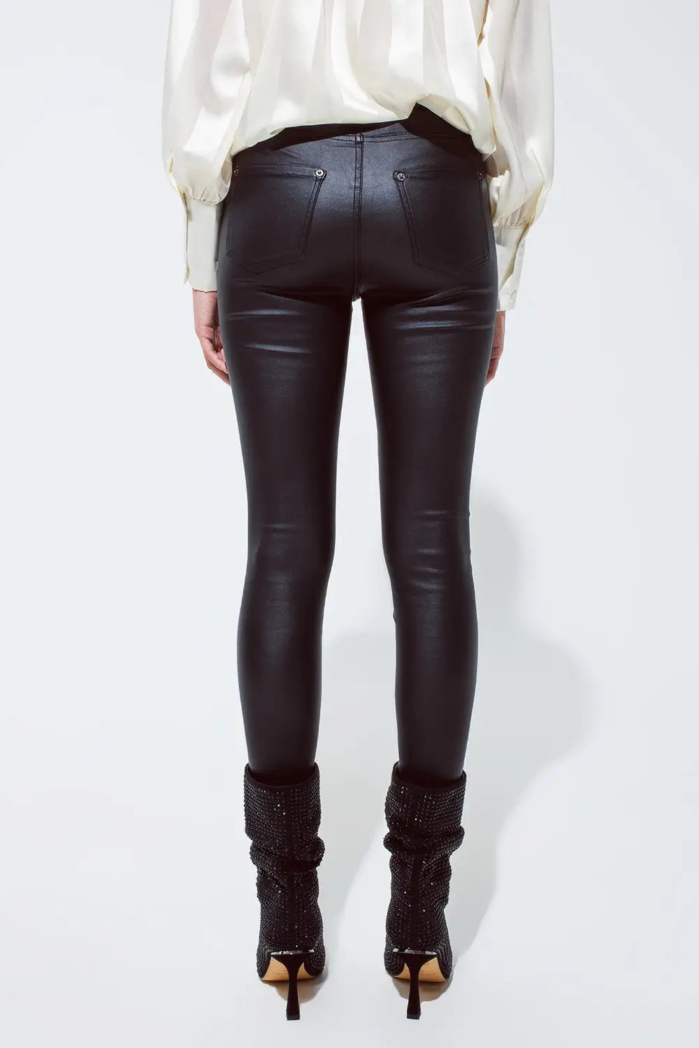 Black gloss Look Pants with Stretchband - Pants