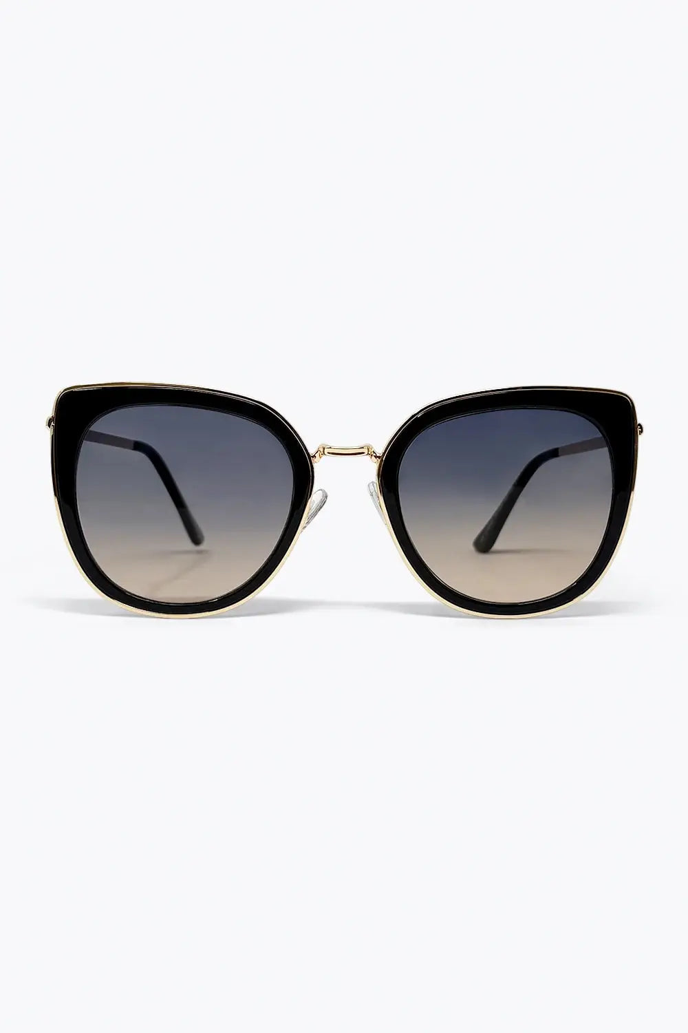 Q2 Black Gradient Lens Gold Trim Oversize Cat Eye Sunglasses