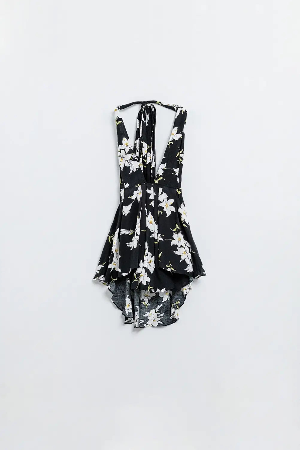 Q2 Black halterneck playsuit with floral print