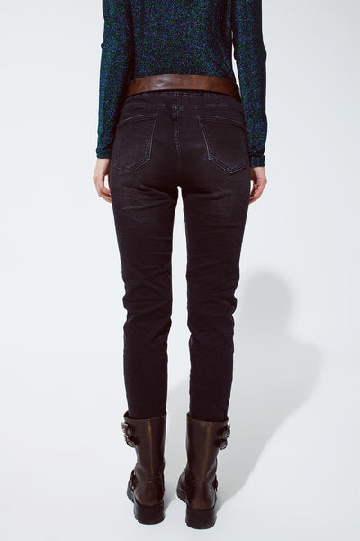 black jeans with elastic waist and cord