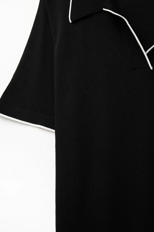 Black knit polo shirt with contrasting detail - One Size / Black - Sweaters