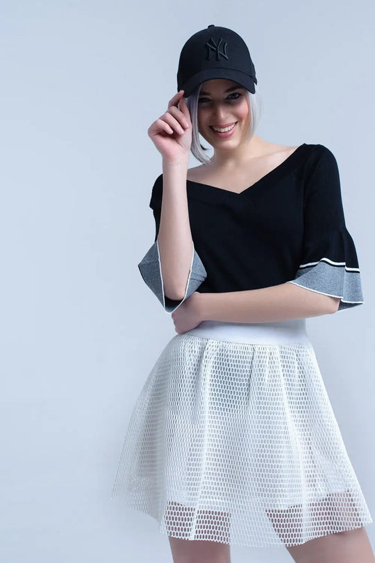 Black knit sweater with bell sleeve - Sweaters