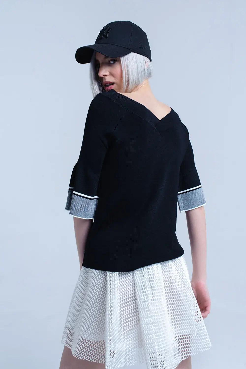 Black knit sweater with bell sleeve - Sweaters