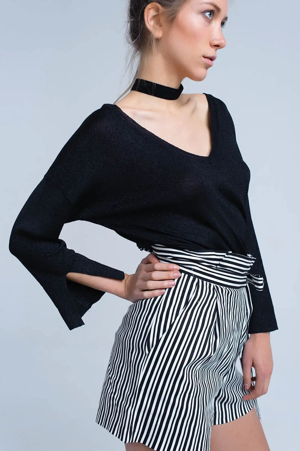 Black knit sweater with gold lurex detail - Sweaters