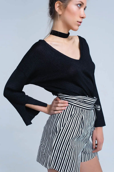 Black knit sweater with gold lurex detail - Sweaters