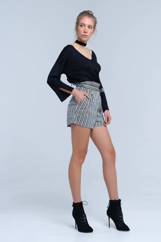 Black knit sweater with gold lurex detail - Sweaters
