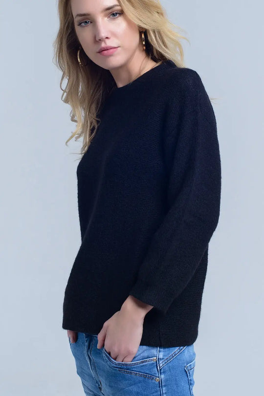 Black knitted crew neck sweater - Sweaters