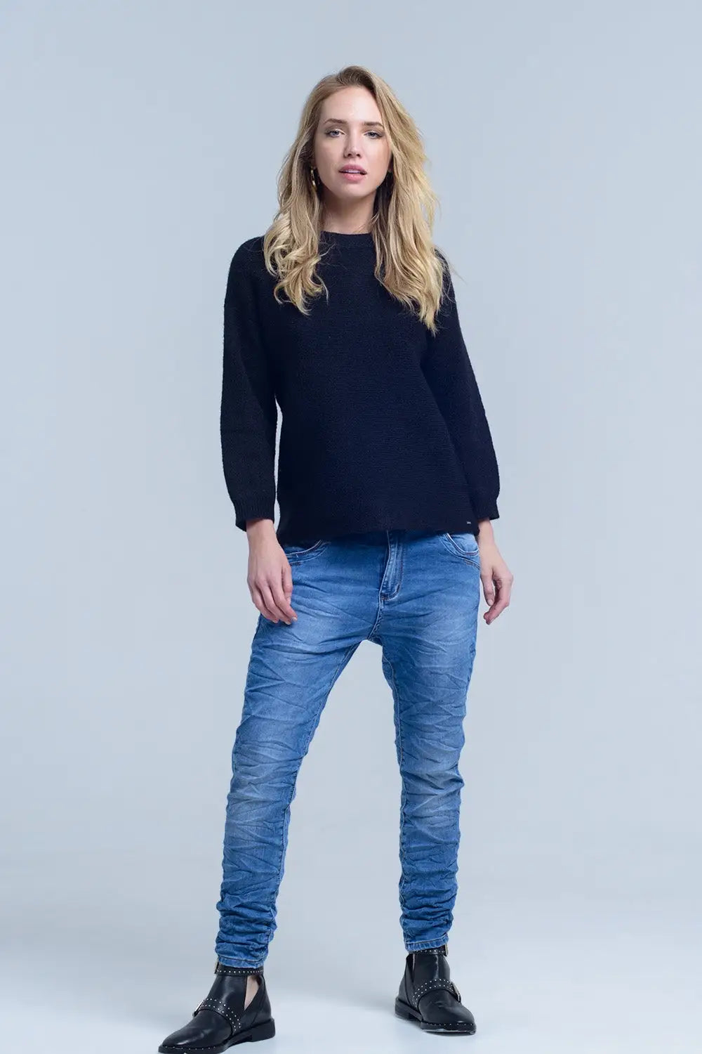 Black knitted crew neck sweater - Sweaters