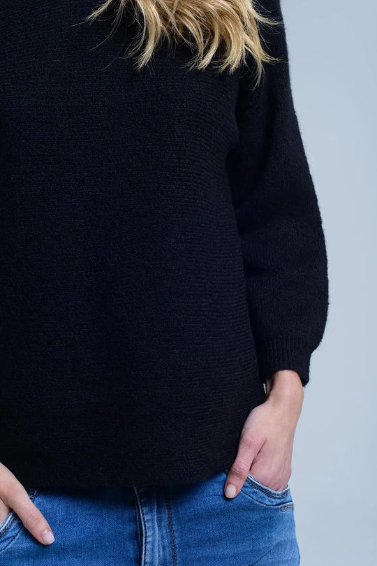 Black knitted crew neck sweater - Sweaters