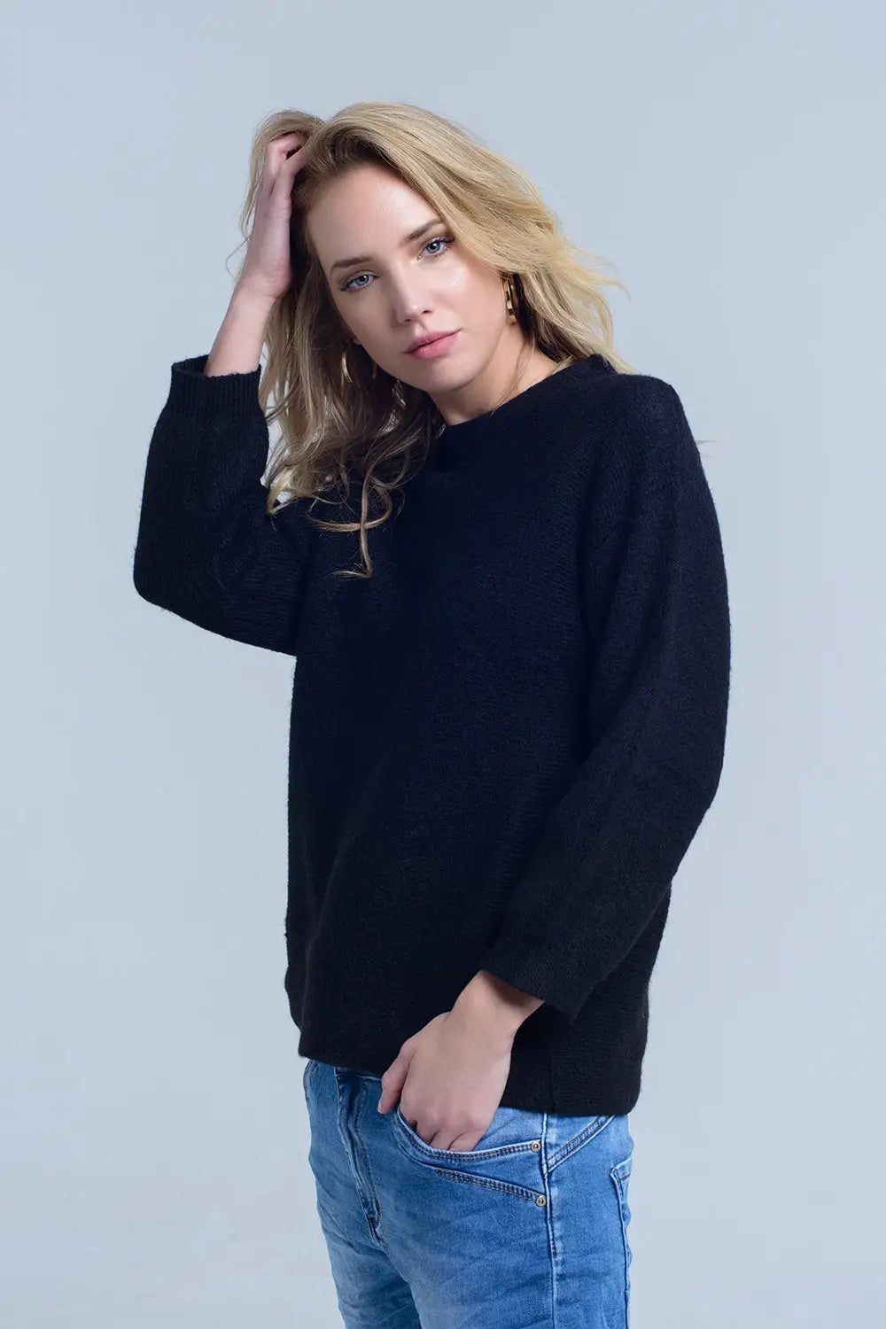 Black knitted crew neck sweater - Sweaters