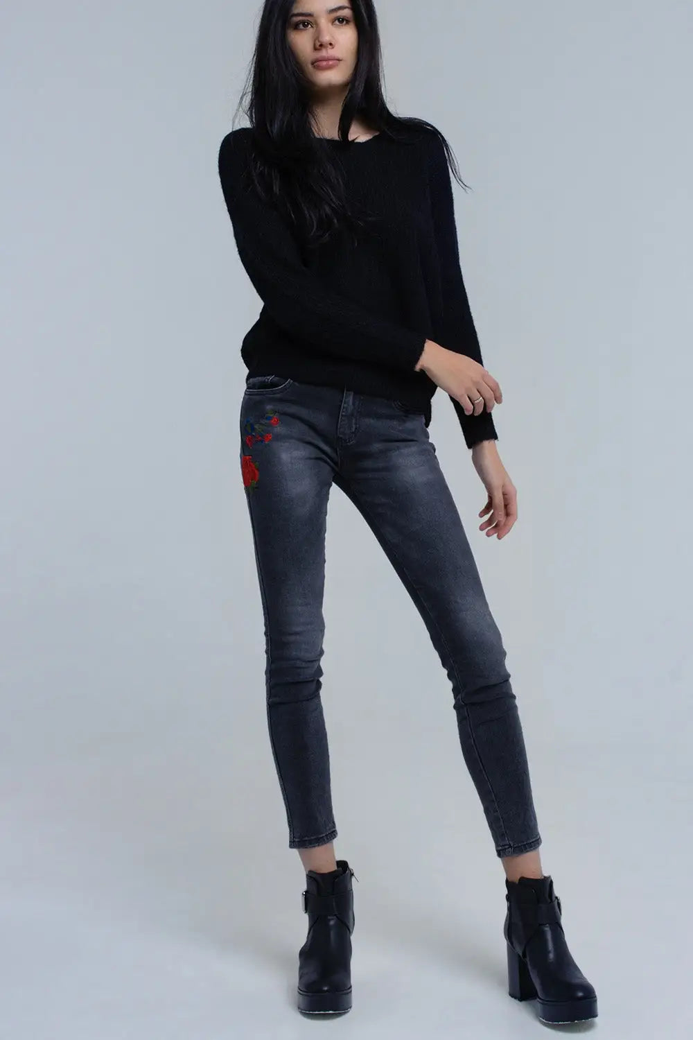 Black knitted sweater with tie-back closure - Sweaters