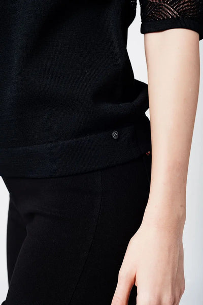 Black knitted top with lace contrast detail - Sweaters
