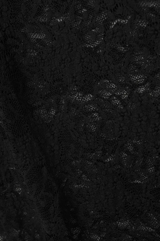 Black lace top with long flared sleeves and ruffles - Tops