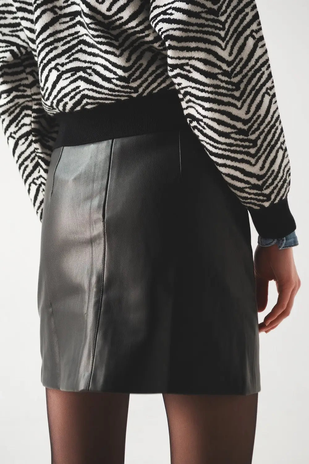 Black leather effect miniskirt - Skirts