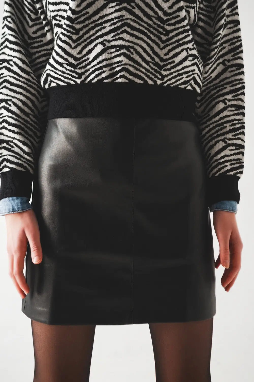 Black leather effect miniskirt - Skirts