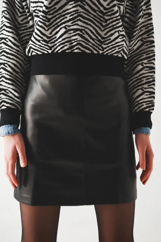 Black leather effect miniskirt - Skirts