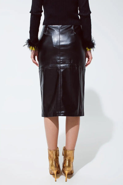 Black leatherette pencil cut skirt - Skirts
