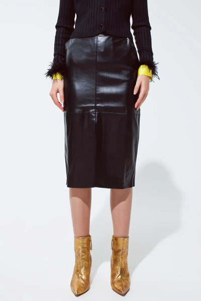 Black leatherette pencil cut skirt - Skirts